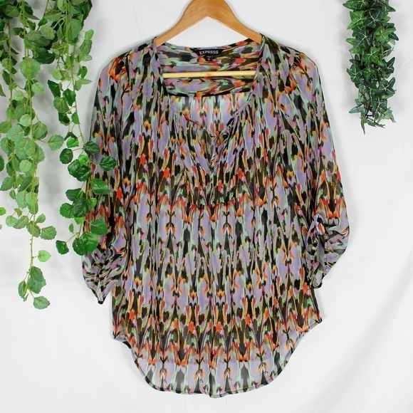 4/$25 Express Flowy Tie front chiffon top - Picture 1 of 7
